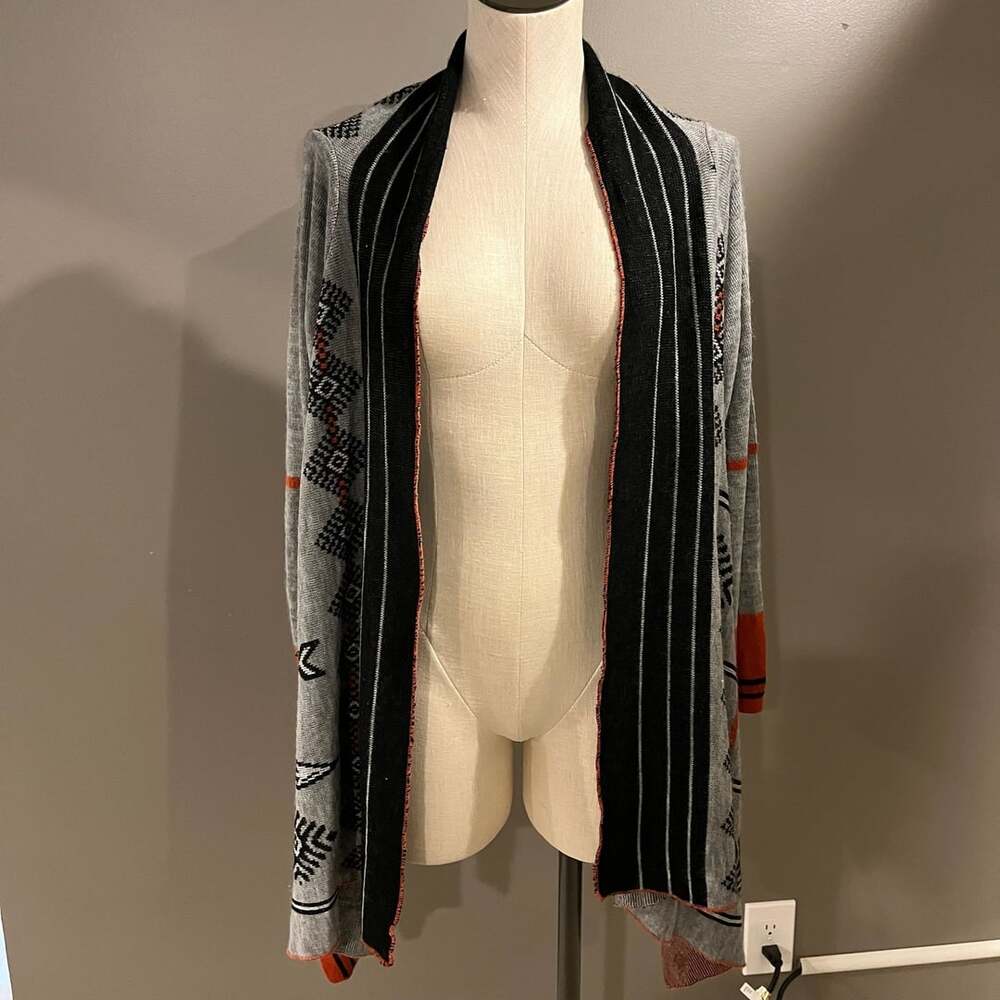 Trillium Cardigan Sweater Size M Aztec Southwestern Open Front Grey